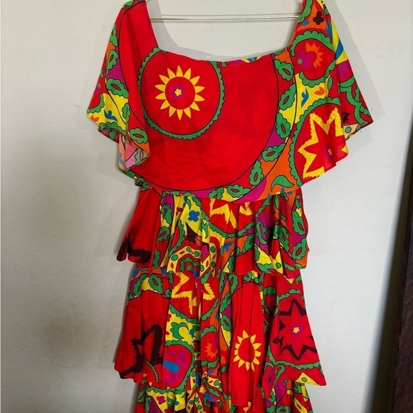 New RHODE Red Floral Print Tiered Midi Dress *FLAW* zipper needs replacing - Picture 2 of 13
